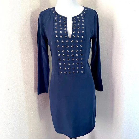 100% Silk Navy Blue Cocktail Dress by LAVANDER BROWN XS - Picture 1 of 9
